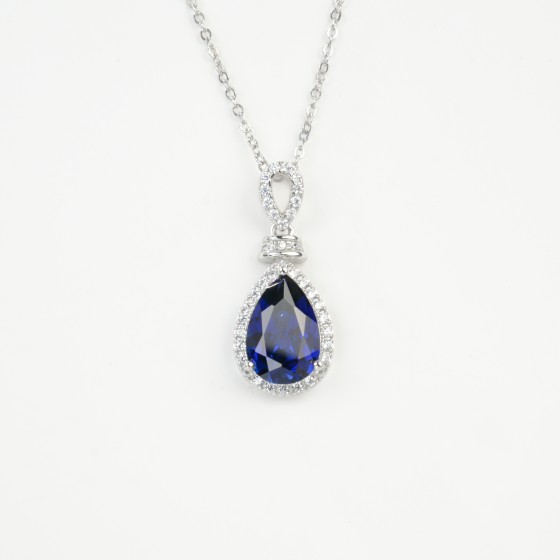 925 Sterling Silver Lab-Grown Sapphire Necklace(ZHF-P1620B)