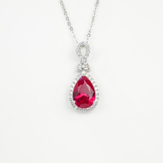 925 Sterling Silver Lab-Grown Ruby Necklace(ZHF-P1620R)