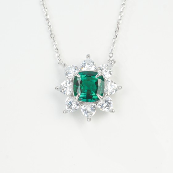 925 Sterling Silver Lab-Grown Emerald Necklace(P0885)