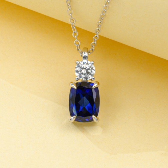 925 Sterling Silver Lab-Grown Sapphire Necklace(P0500B)