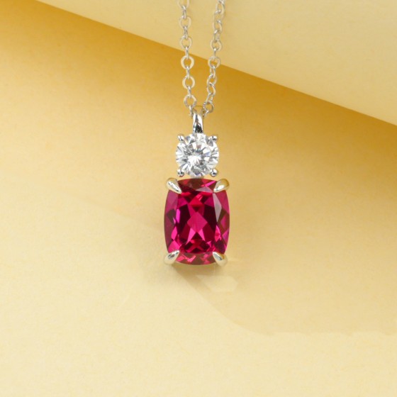 925 Sterling Silver Lab-Grown Ruby Necklace(P0500R)