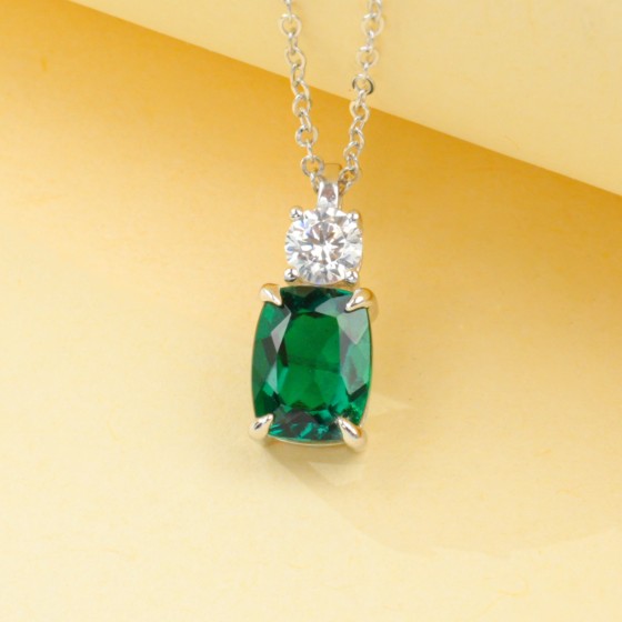 925 Sterling Silver Lab-Grown Emerald Necklace(P0500)