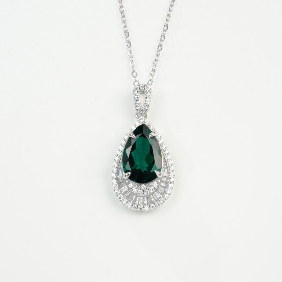 925 Sterling Silver Lab-Grown Emerald Necklace(P0504)