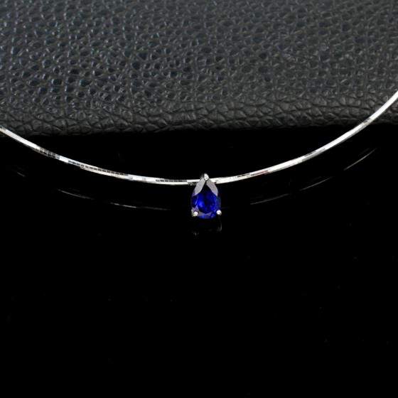 925 Sterling Silver Lab-Grown Sapphire Necklace(P20250909B)