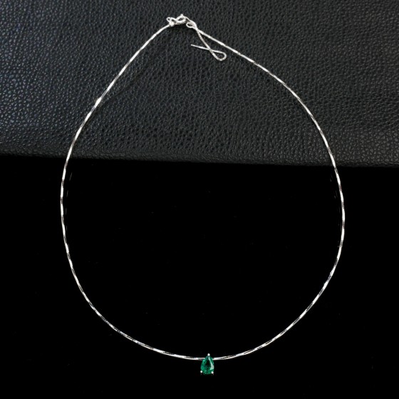 925 Sterling Silver Lab-Grown Emerald Necklace(P20250909L)