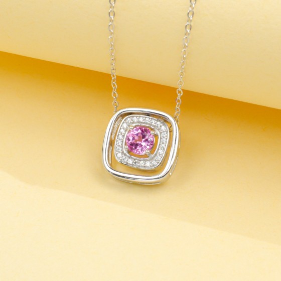 925 Sterling Silver Lab-Grown Padparadscha Sapphire Necklace(ZHF-P5506HR)