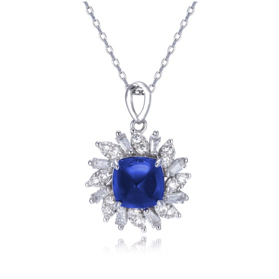 925 Sterling Silver Lab-Grown Sapphire Necklace(P1626B)