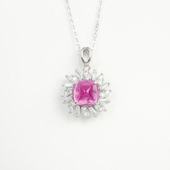 925 Sterling Silver Lab-Grown Padparadscha Sapphire Necklace(P1626HR)