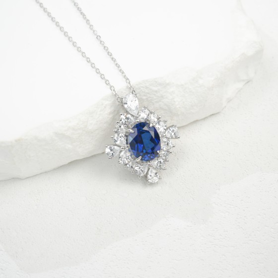 925 Sterling Silver Lab-Grown Sapphire Necklace(P0715DB)