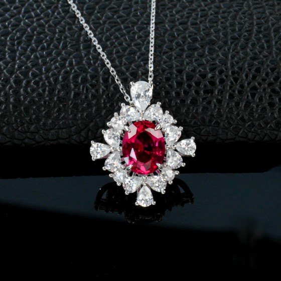 925 Sterling Silver Lab-Grown Ruby Necklace(P0715R)