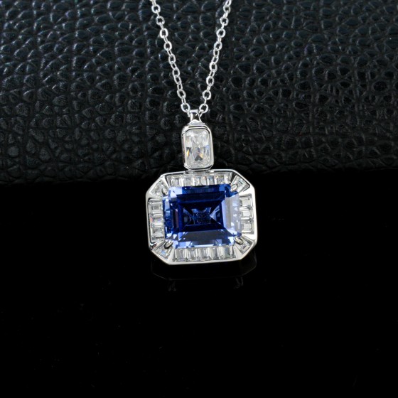 925 Sterling Silver Lab-Grown Cornflower Sapphire Necklace(ZHF-P1450 DB)