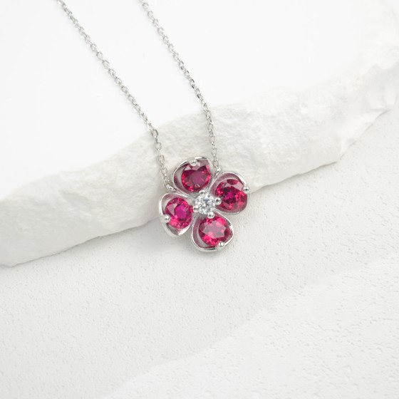 925 Sterling Silver Lab-Grown Ruby Necklace(P1055R)
