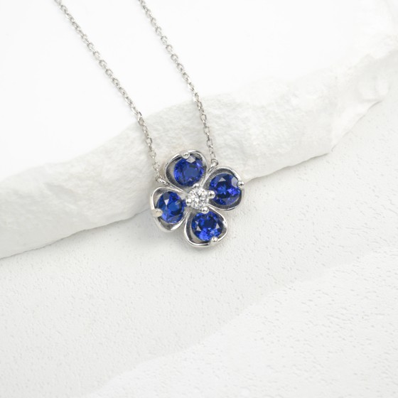 925 Sterling Silver Lab-Grown Sapphire Necklace(P1055B)