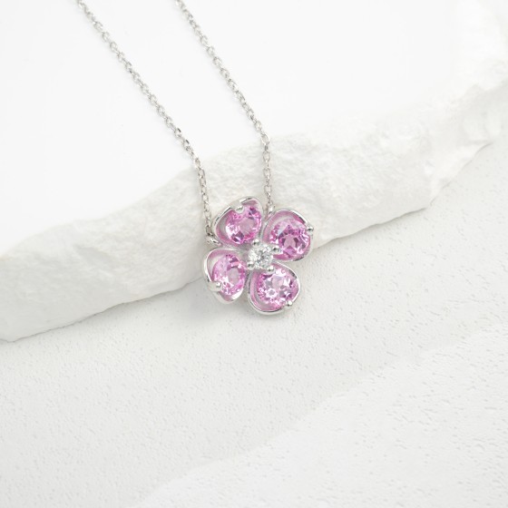 925 Sterling Silver Lab-Grown Padparadscha Sapphire Necklace(P1055HR)