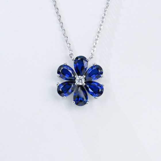 925 Sterling Silver Lab-Grown Sapphire Necklace(P1053B)