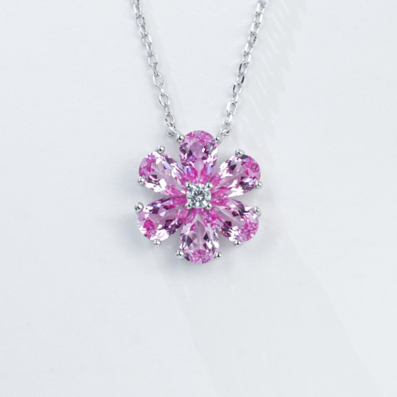 925 Sterling Silver Lab-Grown Padparadscha Sapphire Necklace(P1053HR)