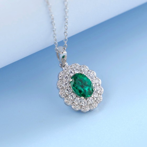 925 Sterling Silver Lab-Grown Emerald Necklace(ZHF-P0960)
