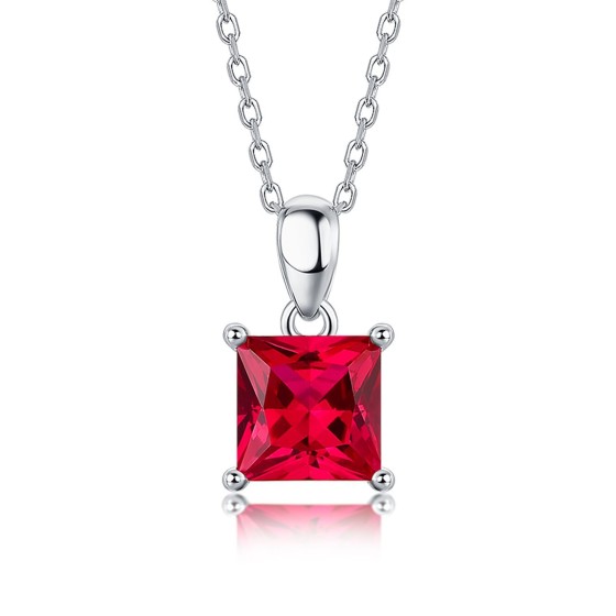 925 Sterling Silver Lab-Grown Ruby Necklace(ZHFP0101R)