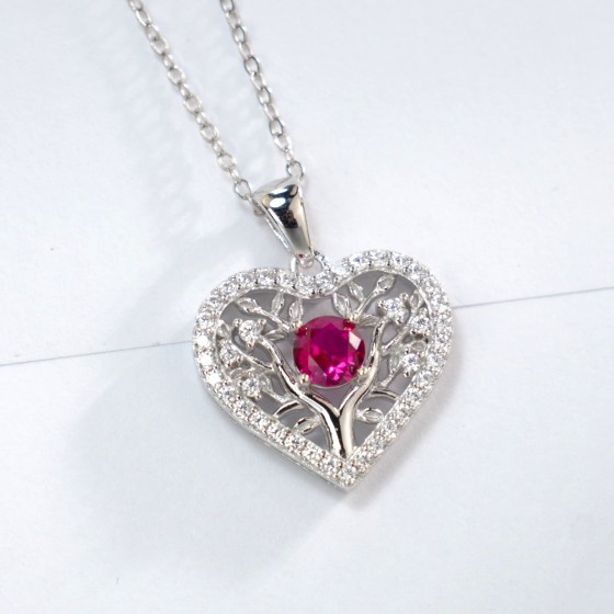 925 Sterling Silver Lab-Grown Ruby Necklace(ZHF-P5513R)