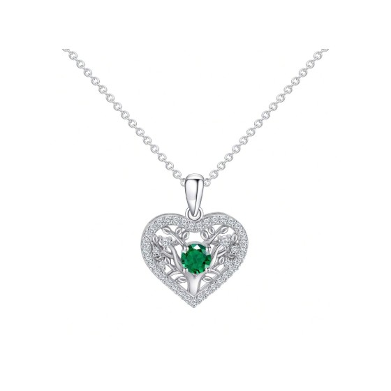 925 Sterling Silver Lab-Grown Emerald Necklace(ZHF-P5513L)