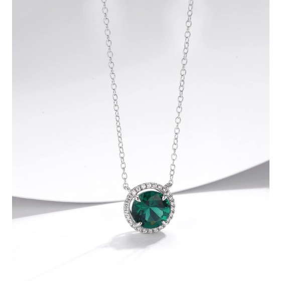 925 Sterling Silver Lab-Grown Emerald Necklace(ZHF-XYP07L)