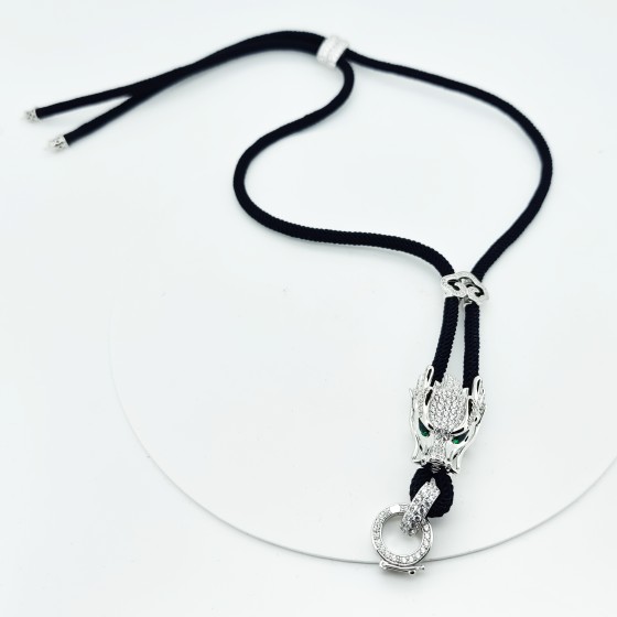 S925 Silver Lab-Grown Emerald Dragon Head Necklace, Women's (ZHF-P01)