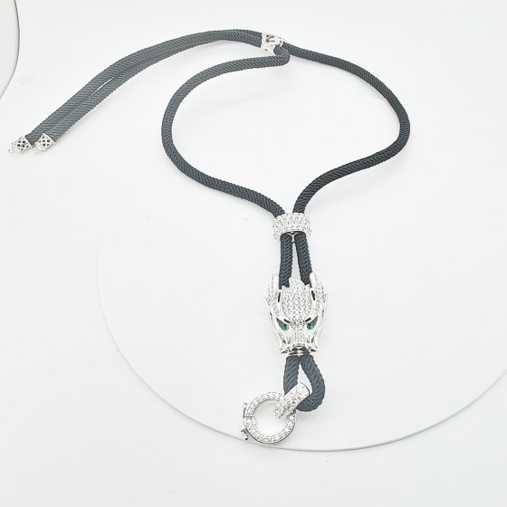 S925 Silver Lab-Grown Emerald Dragon Head Necklace, Men's (ZHF-P01-1)