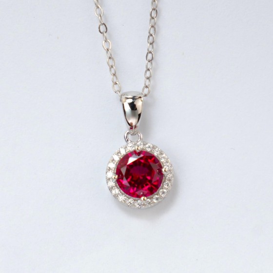 925 Sterling Silver Lab-Grown Ruby Necklace(ZHF-002211R)