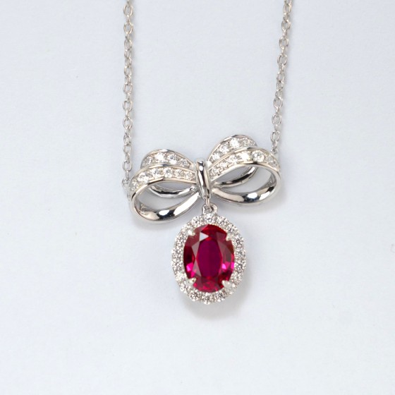 925 Sterling Silver Lab-Grown Ruby Necklace(P0019R)