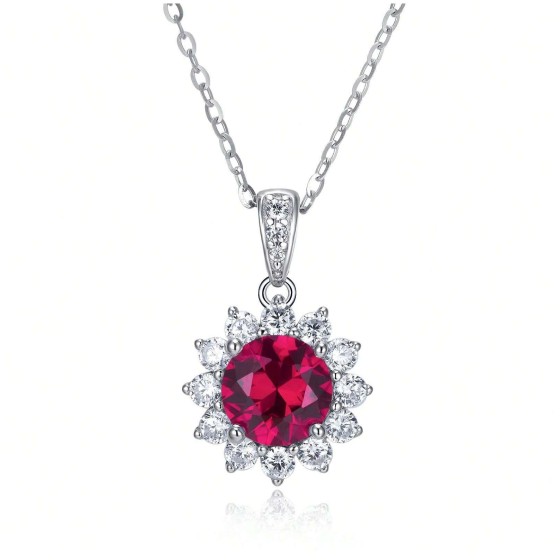 925 Sterling Silver Lab-Grown Ruby Necklace(ZHF-P00117R)