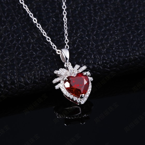 925 Sterling Silver Lab-Grown Ruby Necklace(ZHF-P0628R)