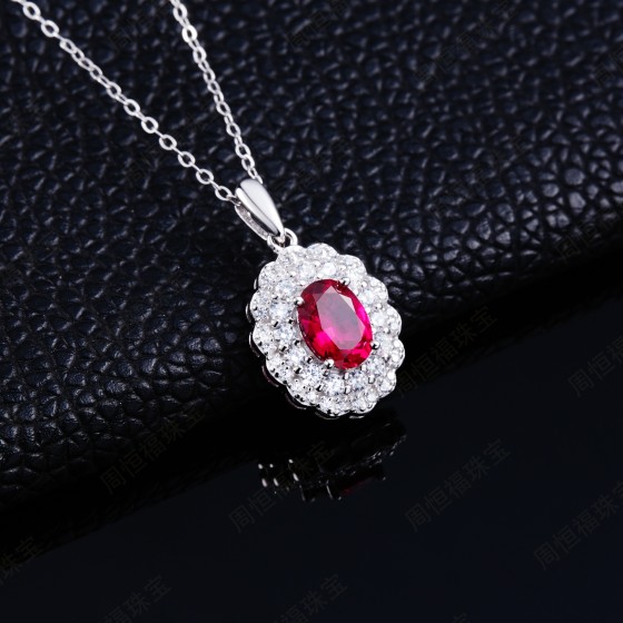 925 Sterling Silver Lab-Grown Ruby Necklace(ZHF-P0960R)