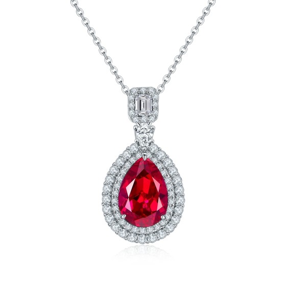 925 Sterling Silver Lab-Grown Ruby Necklace(ZHF00406R)