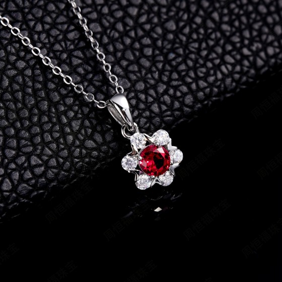 925 Sterling Silver Lab-Grown Ruby Necklace5.0mm(P00122R)