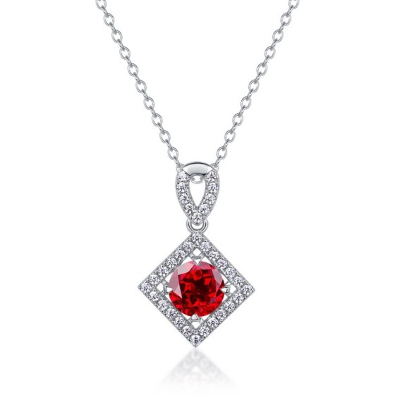 925 Sterling Silver Lab-Grown Ruby Necklace(ZHF-P5520R)