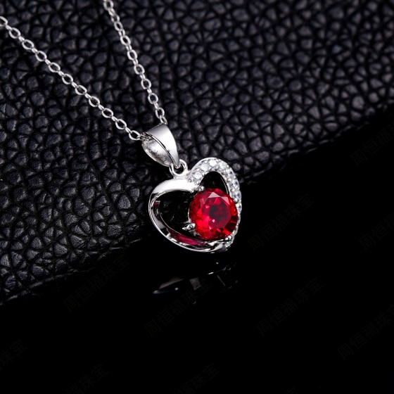 925 Sterling Silver Lab-Grown Ruby Necklace(ZHF-P1114R)