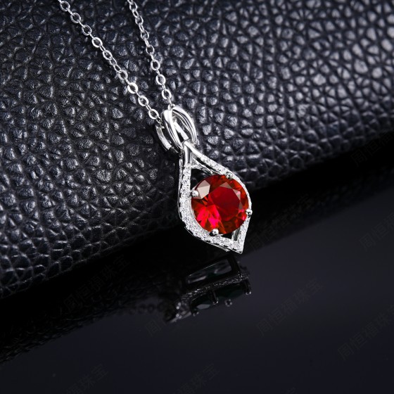 925 Sterling Silver Lab-Grown Ruby Necklace(ZHF-P1614R)