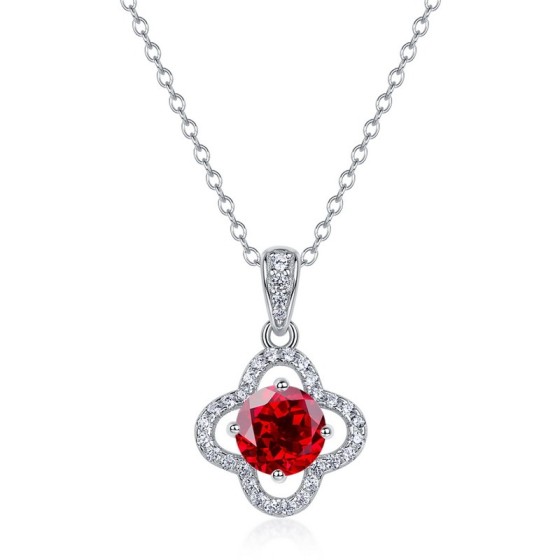 925 Sterling Silver Lab-Grown Ruby Necklace(P1192R)