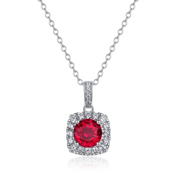 925 Sterling Silver Lab-Grown Ruby Necklace(ZHF-P1711R)