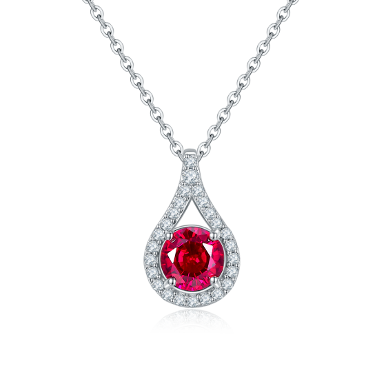 925 Sterling Silver Lab-Grown Ruby Necklace(ZHF-P5515R)