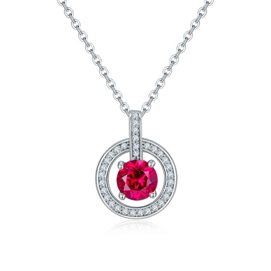 925 Sterling Silver Lab-Grown Ruby Necklace(ZHF-P1750R)