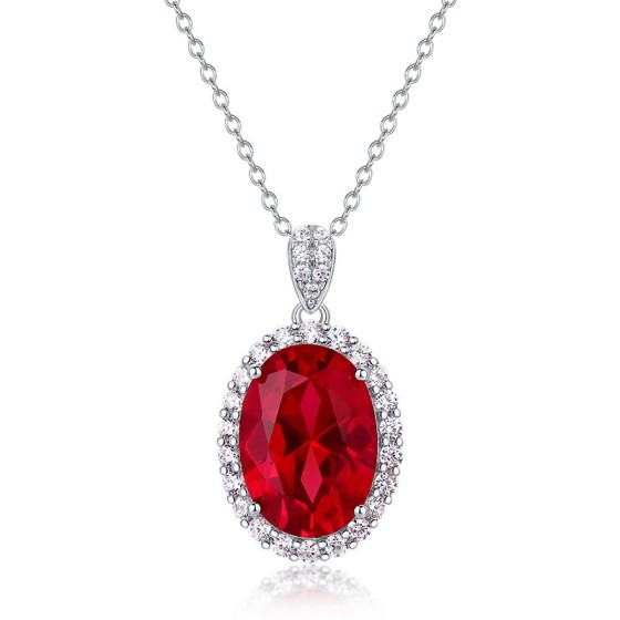 925 Sterling Silver Lab-Grown Ruby Necklace(ZHF-P1798R)