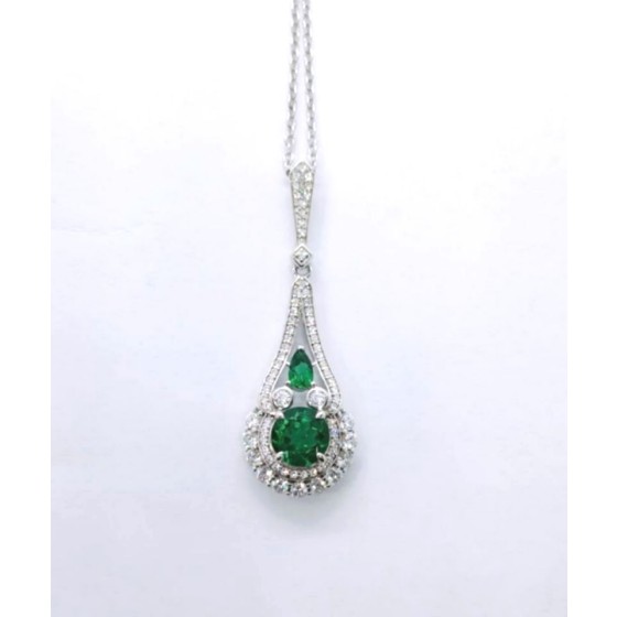 925 Sterling Silver Lab-Grown Emerald Necklace(ZHF00411)
