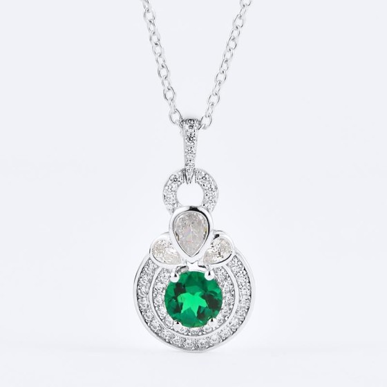 925 Sterling Silver Lab-Grown Emerald Necklace(A73-P2020298)