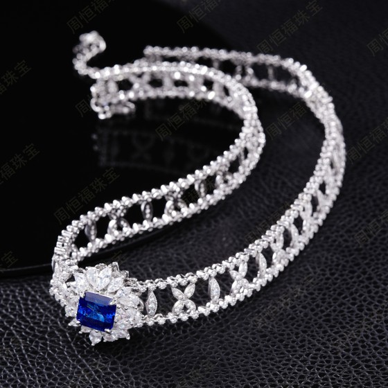 925 Silver Lab-Grown Sapphire Choker (ZHF-P1491B)