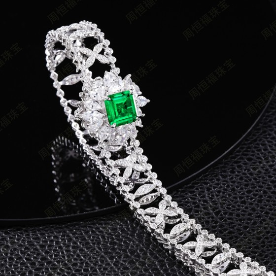 925 Silver Lab-Grown Emerald Choker, Colombian (ZHF-P1491GLBY)