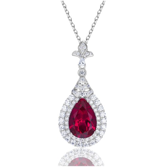 925 Sterling Silver Lab-Grown Ruby Necklace(A73-P2020969R)