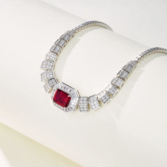 925 Sterling Silver Lab-Grown Ruby Necklace(ZHF-P1553R)