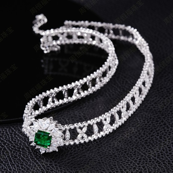 925 Silver Lab-Grown Zambian Emerald Choker (ZHF-P1491ZBY)